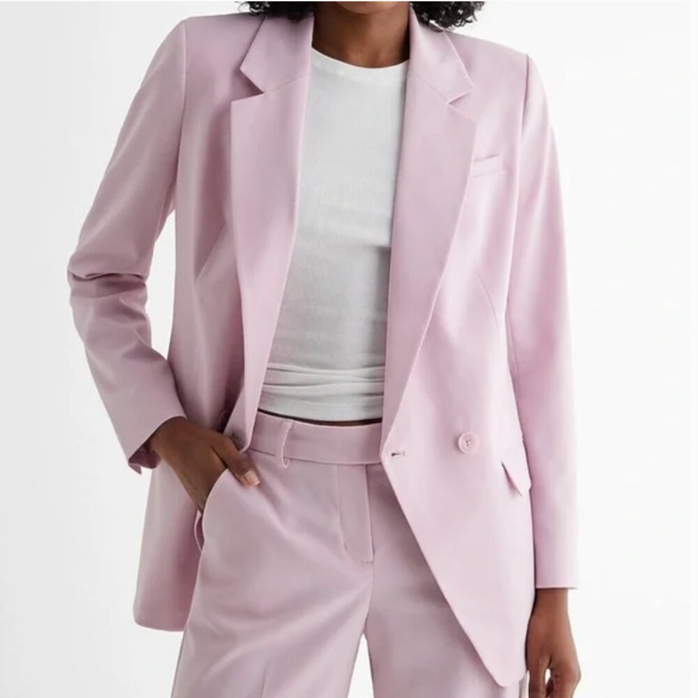 Express Double Breasted Cinched Boyfriend Blazer - Picture 4 of 8